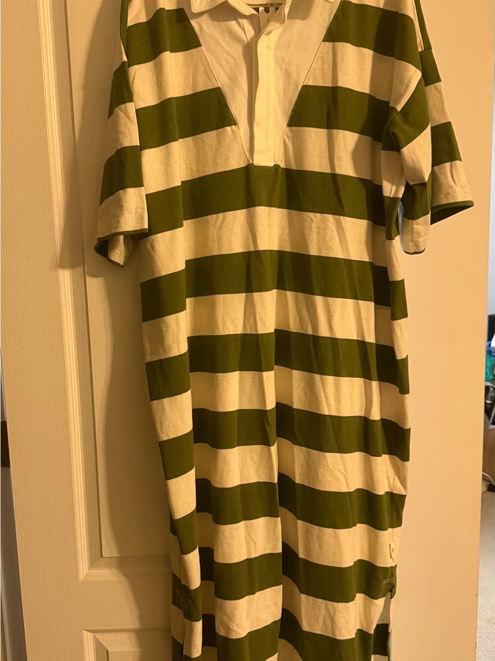 Anthropologie Olive Green & White Striped Polo Dress